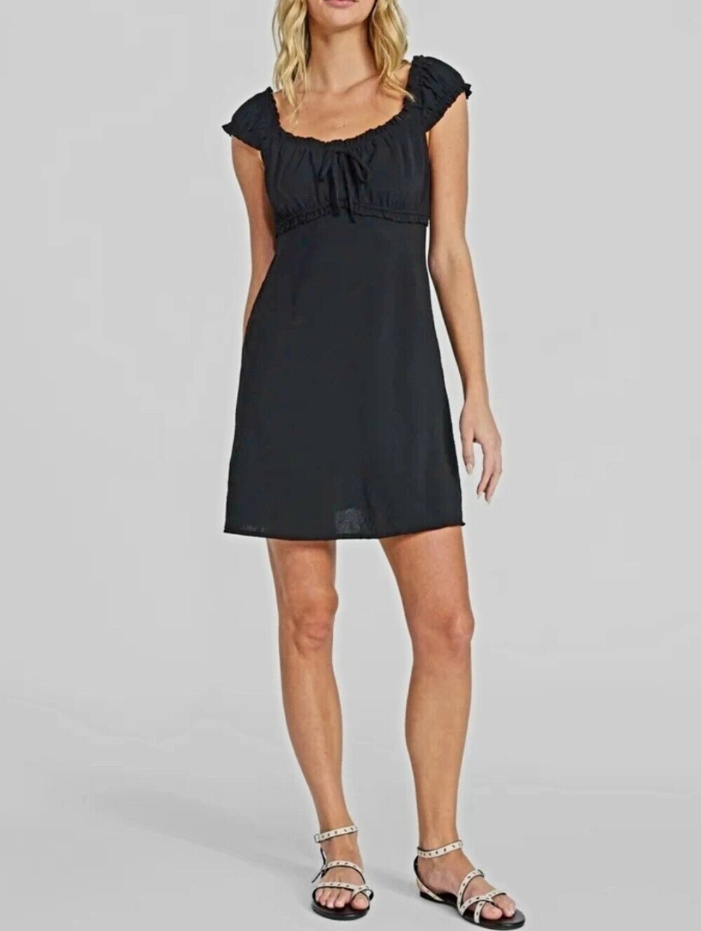 New Fit and Flare Mini black romantic summer breezy Dress Short Sleeve Free